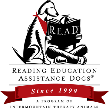 Reading Education Assistance Dogs Logo mit Kind und Hund und Buch